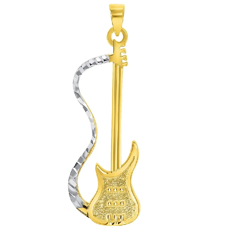 women luxury diamond necklaces -Solid 14k Yellow Gold Electric Guitar Two-Tone Musical Instrument Pendant