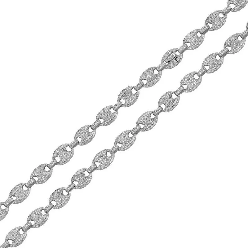 women cuff bracelets -Rhodium Plated 925 Sterling Silver CZ Encrusted Oval Link Chain or Bracelet 8mm - CHCZ113 RH