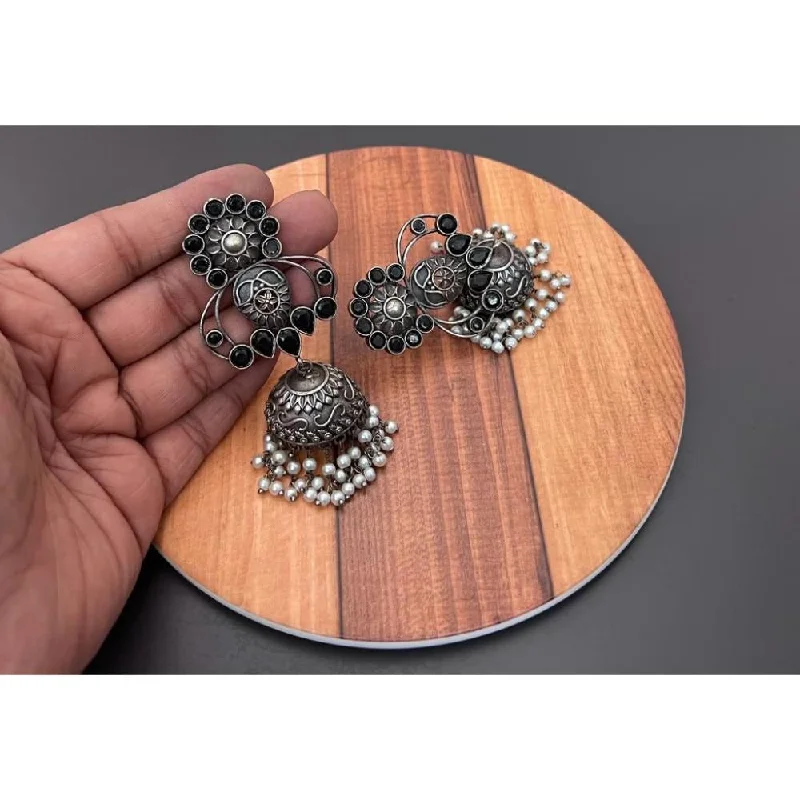 women stud earrings -Akruti Collection Oxidised Plated Pota Stone Jhumki Earrings