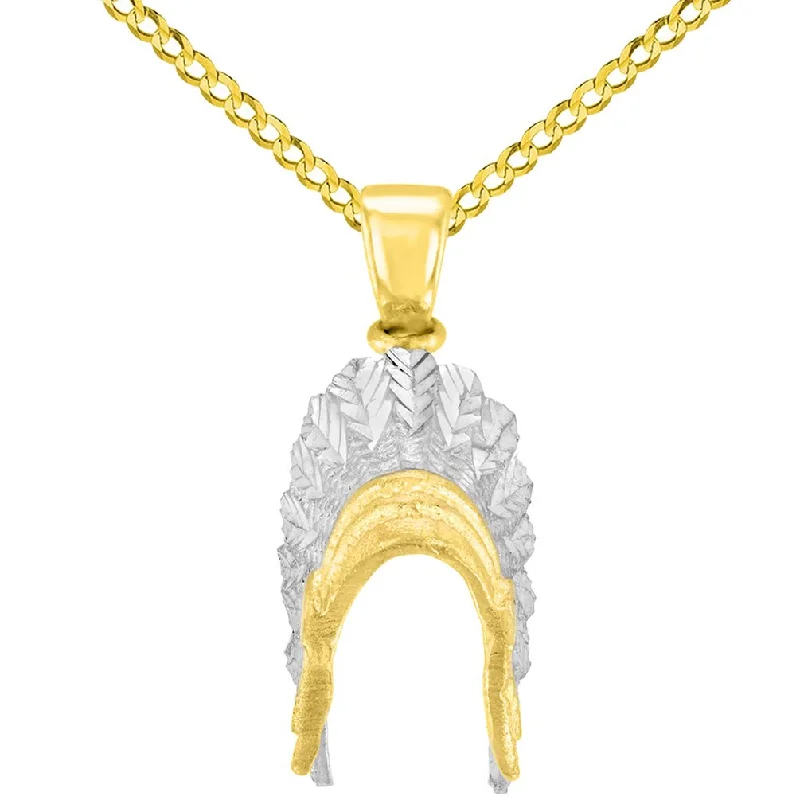 women luxury diamond necklaces -14K Solid Yellow Gold War Bonnets Charm Native American Pendant with Cuban Chain Necklace