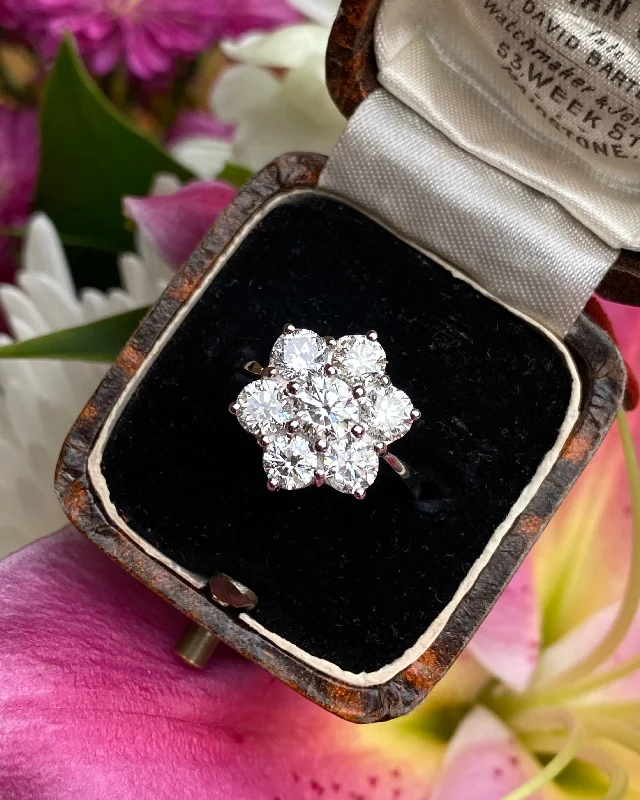 women wide band rings -Diamond Daisy Cluster Platinum Ring 2.30ct