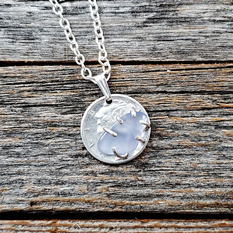 women flower pendant necklaces -Chalcedony Mercury Dime Necklace