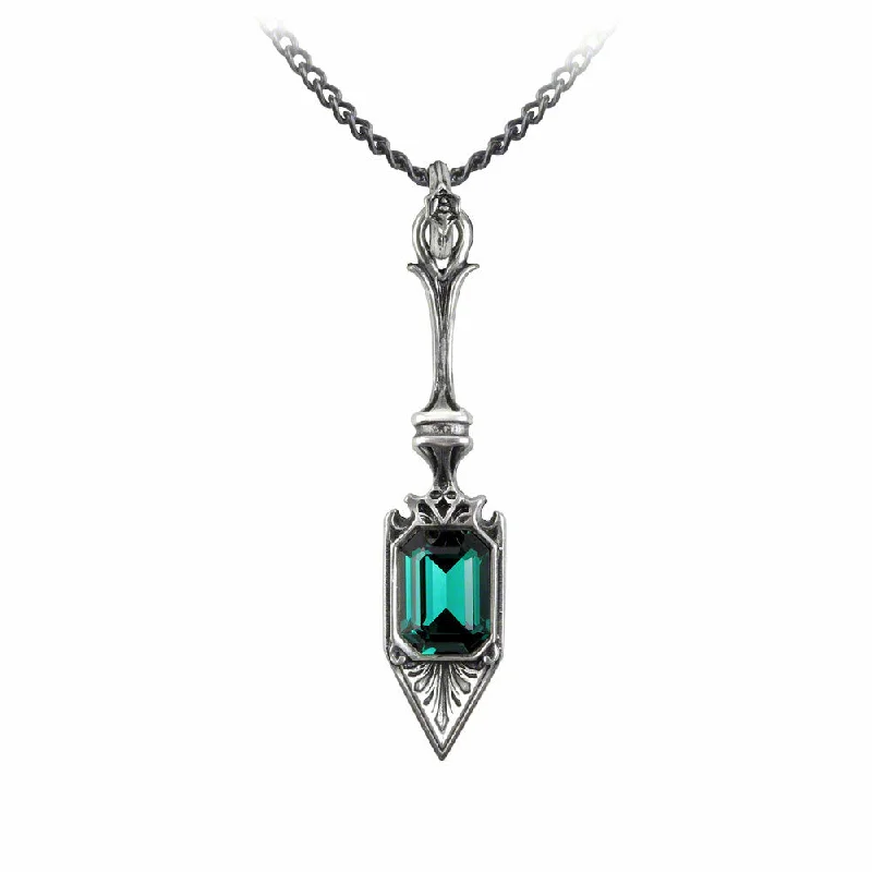 women unique necklaces -Sucre Vert Absinthe Spoon Emerald Crystal Pendant Necklace by Alchemy Gothic