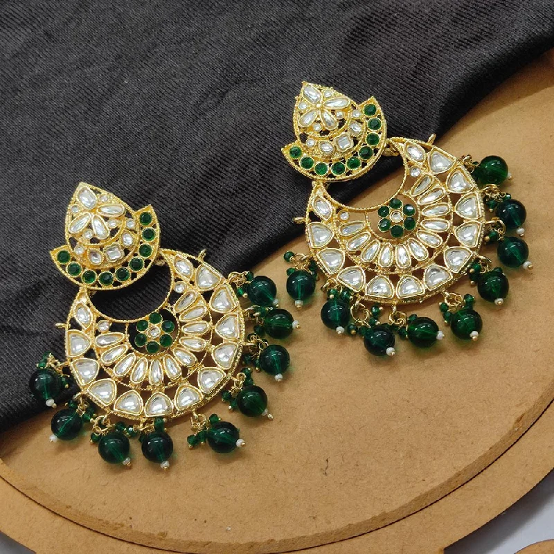 women engraved earrings -Bhavi Jewels Gold Plated Kundan Stone And Beads Dangler Earrings