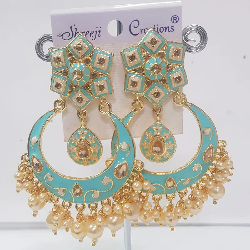 women geometric gold earrings -Shreeji Gold Plated Meenakari Dangler Earrings