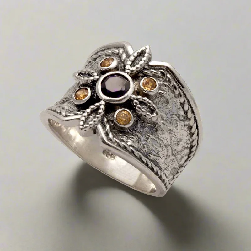 women rose gold rings -Byzantine Ring in Sterling Silver with zircon (DT-08)