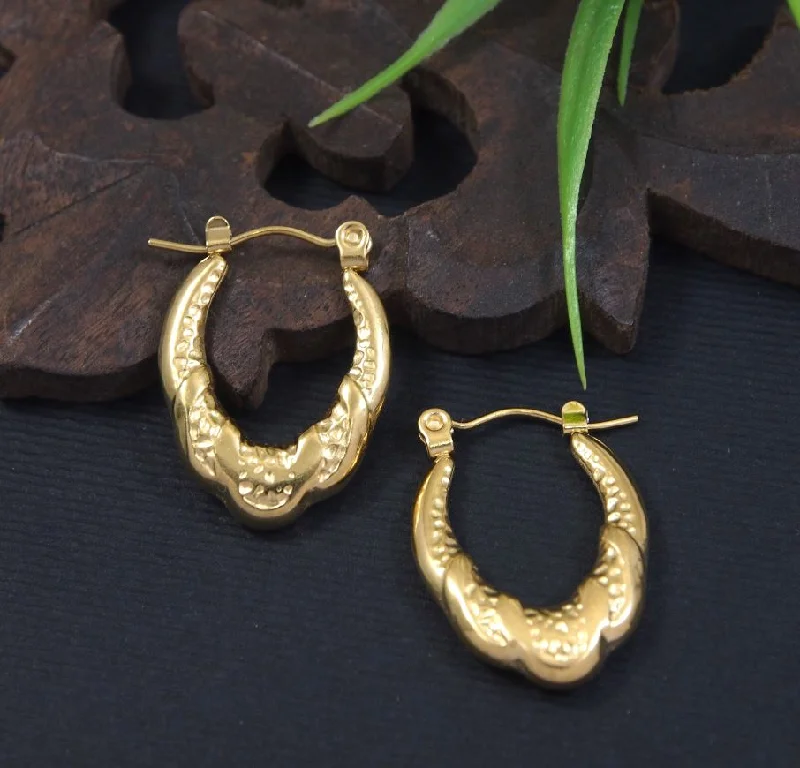 women stacked earrings -Tarohi JewelsStainless Steel Anti Tarnish Gold Plated Hoops Earring- STNER 5322