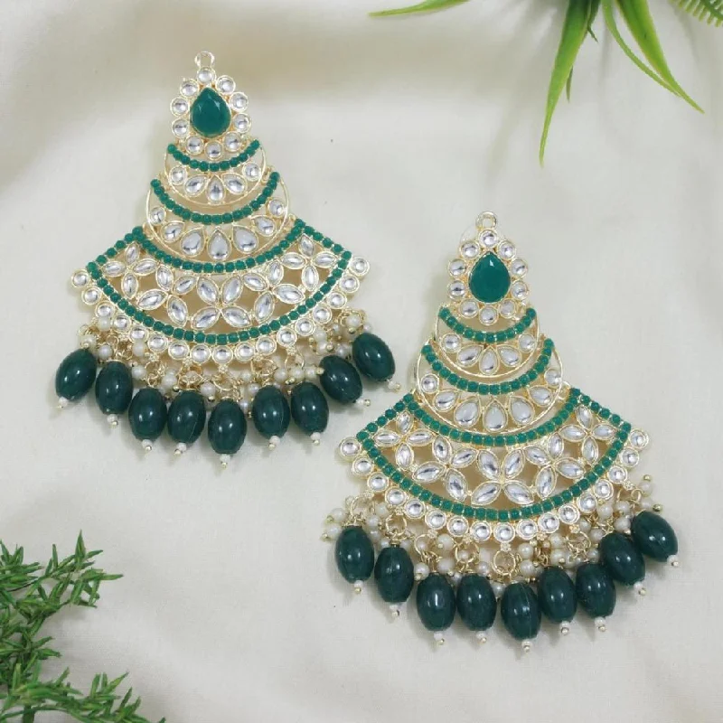 women drop stud earrings -Etnico Gold Plated Traditional Meenakari Kundans & Pearls Chandbali Earrings For Women (E3032G)