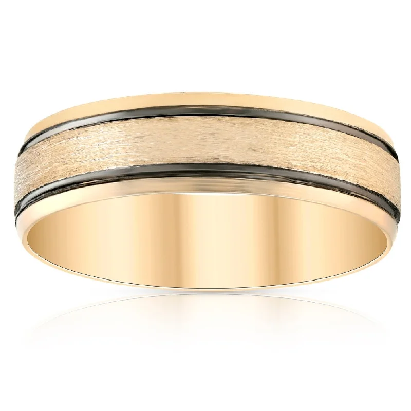 women affordable engagement rings -6mm 10k Yellow Gold Mens Brushed Black Inlay Wedding Band