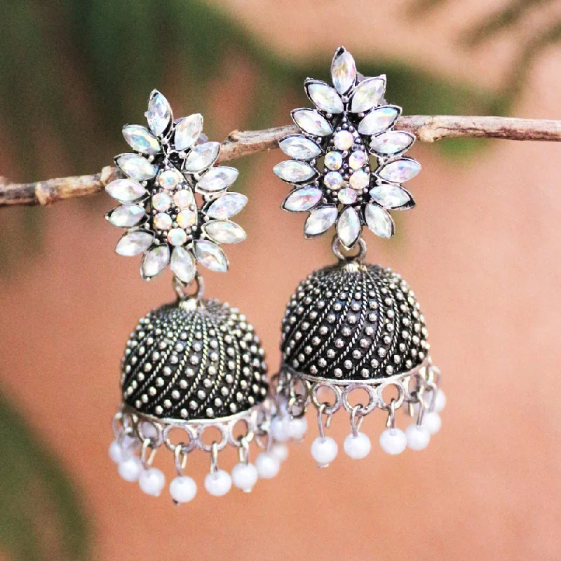 women pearl stud earrings -H K Fashion Oxidised Plated  Crystal Stone Jhumki Earrings