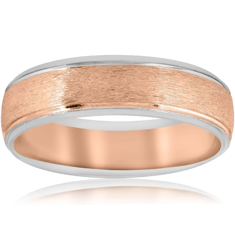 women stackable engagement rings -Mens Rose & White 14K Gold Two Tone Band Size Selectable