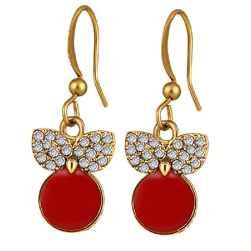 women sparkly drop earrings -Mahi Gold Plated Red Meenakari Work and Crystals Cute Earrings for Women (ER1109849GRed)