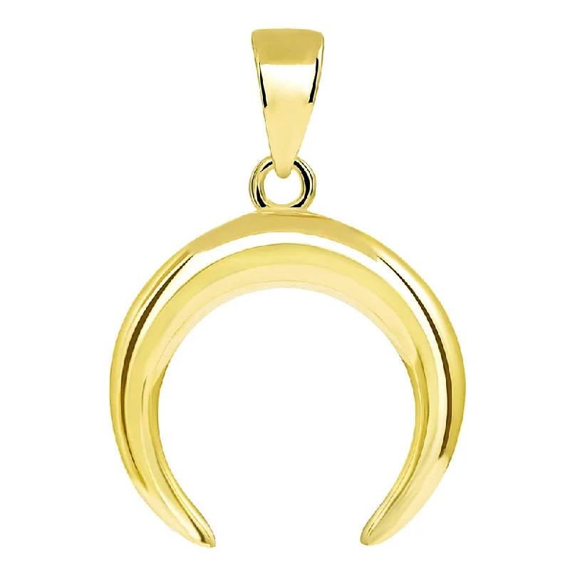 women bridal necklaces -14k Gold Double Horn Crescent Moon Pendant with High Polish - Yellow Gold