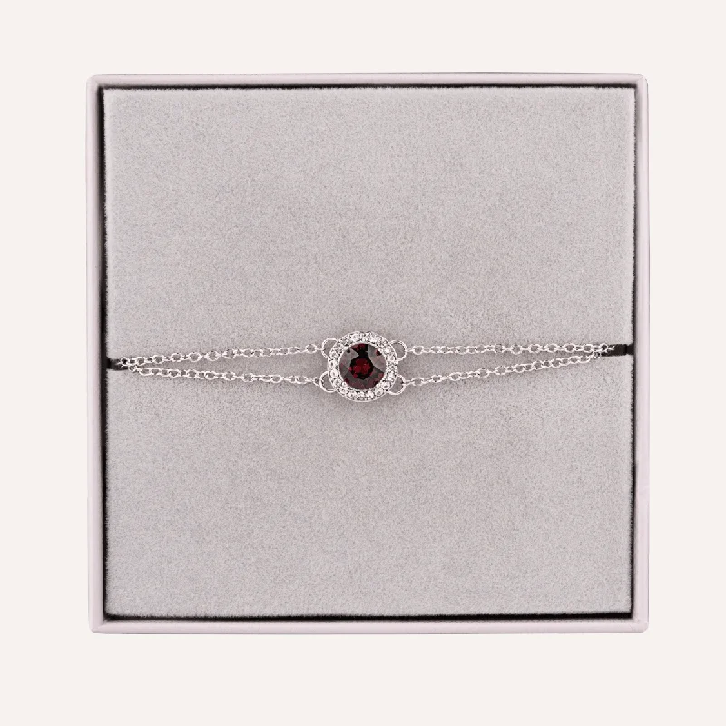 women smooth bangles -January Garnet-Colour Birthstone Clasp Bracelet In Silver-Tone