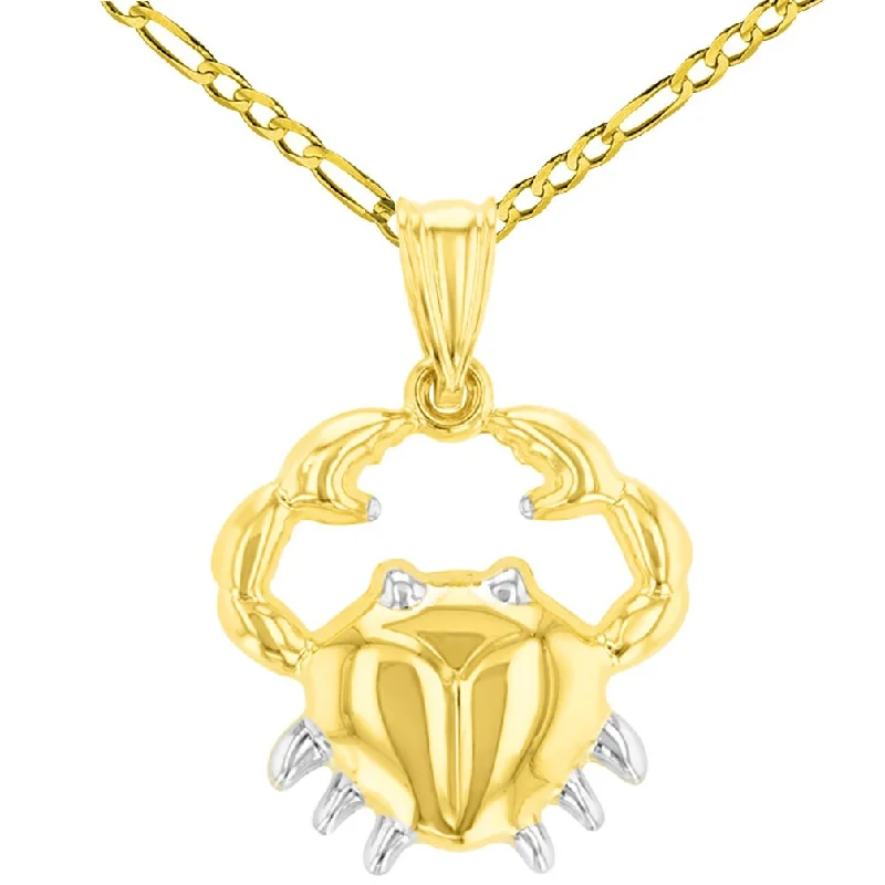 women rope necklaces -High Polished Handcrafted 14K Yellow Gold Cancer Zodiac Sign Unique Pendant Crab Charm Figaro Chain Necklace