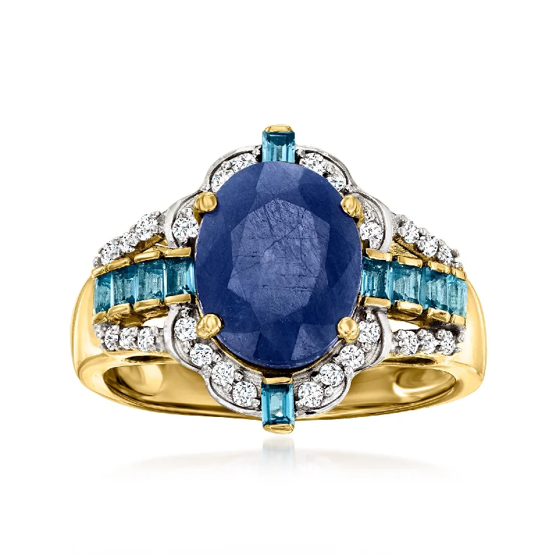 women affordable diamond engagement rings -Ross-Simons Sapphire and . London Blue Topaz Ring With . Diamonds in 14kt Yellow Gold