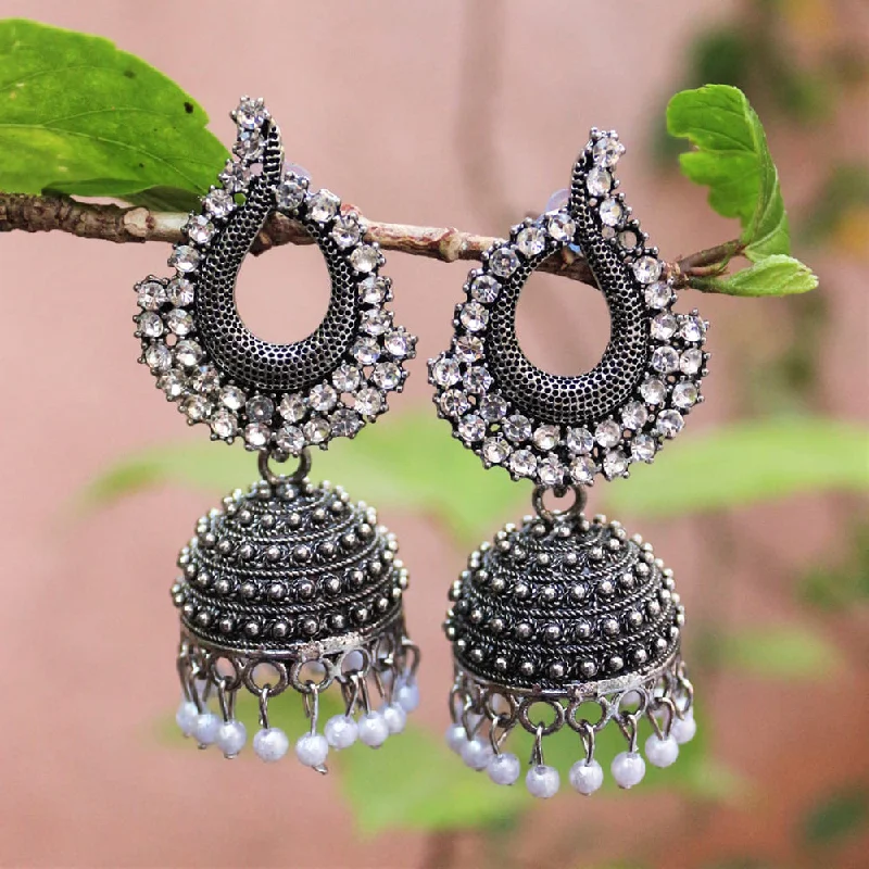 women minimalistic earrings -H K Fashion Oxidised Plated Austrian Stone Jhumki Earrings