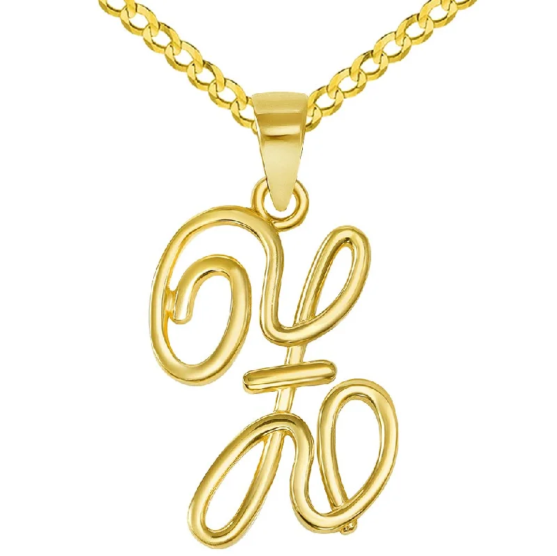 women gemstone drop necklaces -14k Yellow Gold Elegant Script Letter Z Cursive Initial Pendant with Concave Cuban Link Curb Chain Necklace