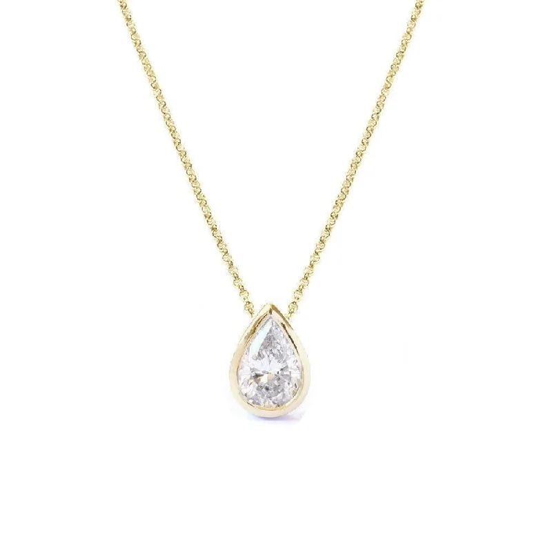 women rose gold pendant necklaces -0.30CT Pear Diamond Bezel Setting Solitaire Pendant Necklace