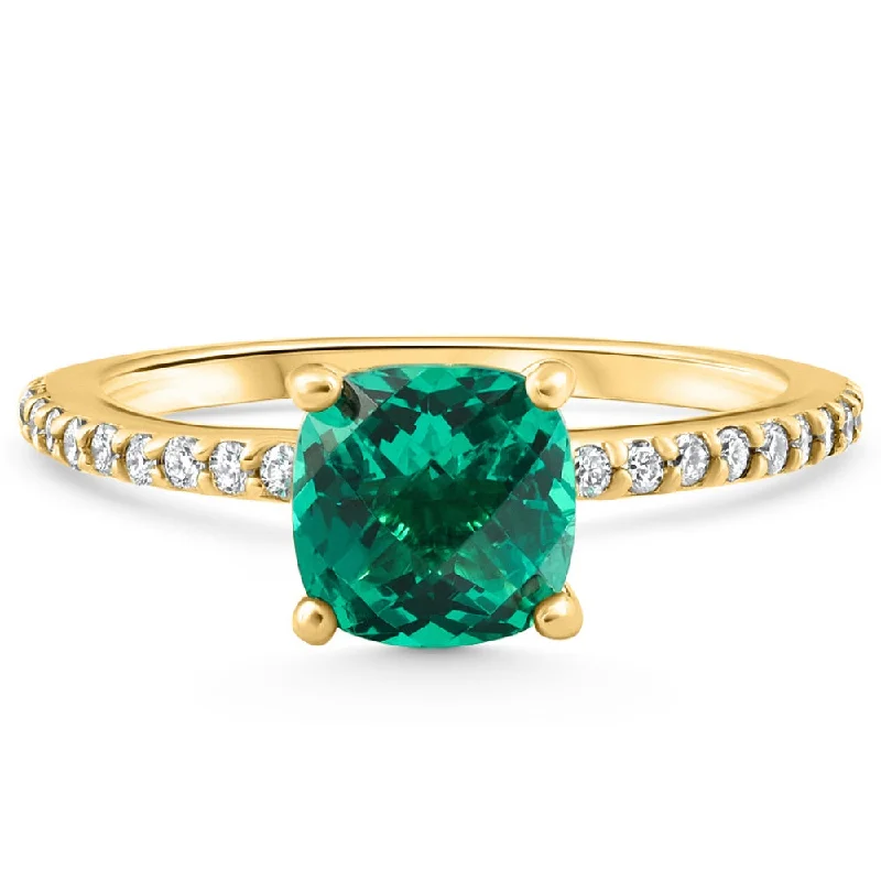 women rose gold engagement rings -1 3/4Ct Cushion Emerald & Diamond Ring Gold Lab Grown