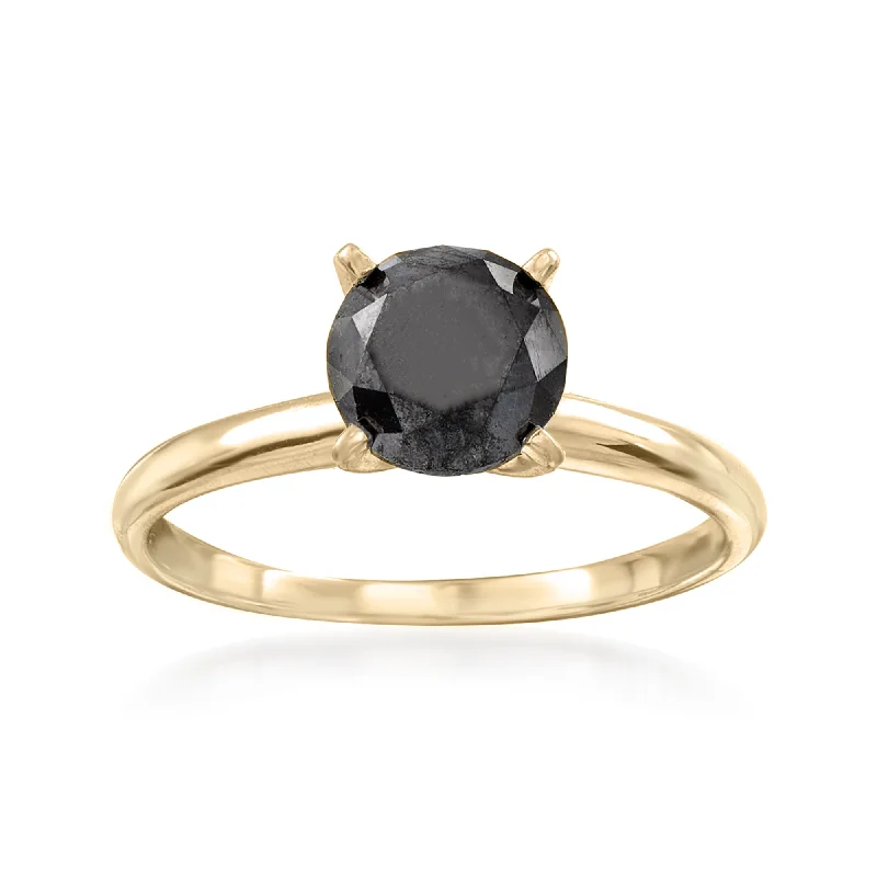 women luxury engagement rings -Ross-Simons Black Diamond Solitaire Ring in 14kt Yellow Gold