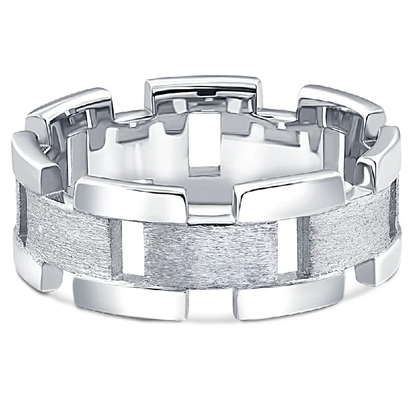 women trendy engagement rings -14k White Gold Solid Brushed Mens Heavy Weight Wedding Band