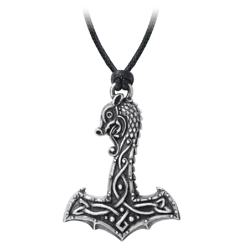 women anniversary necklaces -Drakkar Nordic Dragon Hammer Pendant Necklace by Alchemy Gothic