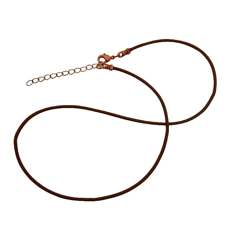 women pendant necklaces -Antique Copper 1.8mm Fine Brown Leather Cord Necklace with Extender Chain