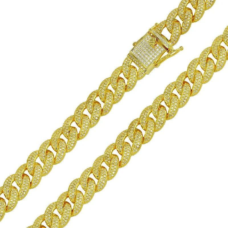 women vintage bracelets -Gold Plated 925 Sterling Silver CZ Encrusted Curb Chain or Bracelet 11.7mm - CHCZ104 GP