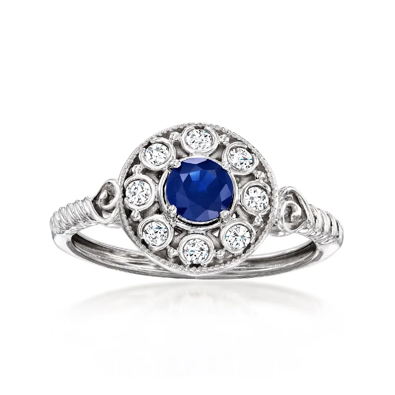 women fancy engagement rings -Ross-Simons Sapphire and . Diamond Ring in 14kt White Gold