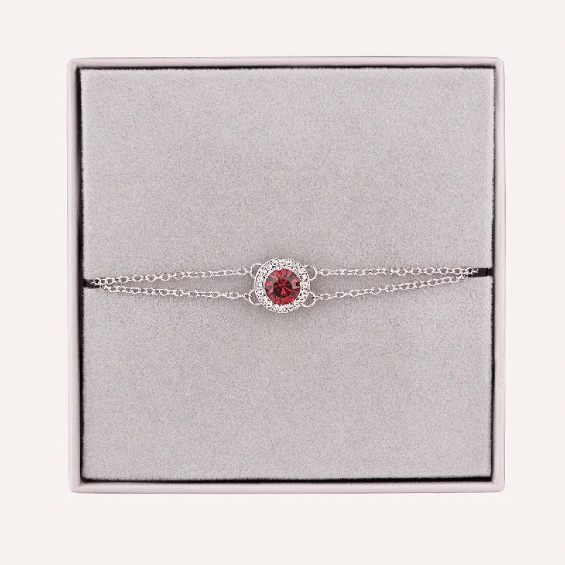 women rose gold bangles -July Ruby-Colour Birthstone Clasp Bracelet In Silver-Tone