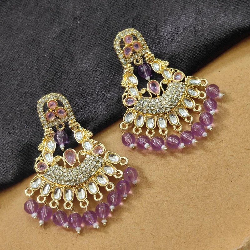 women colorful gemstone earrings -Bhavi Jewels Gold Plated Kundan Stone And Beads Dangler Earrings