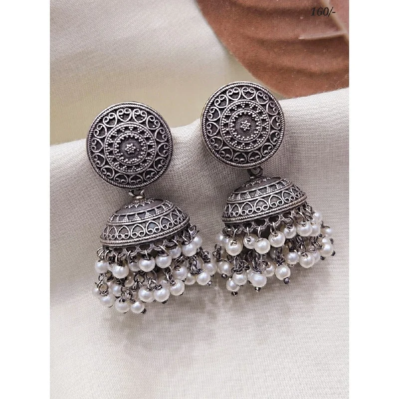 women heart-shaped earrings -Akruti Collection Oxidised Plated Pearl Jhumki Earrings