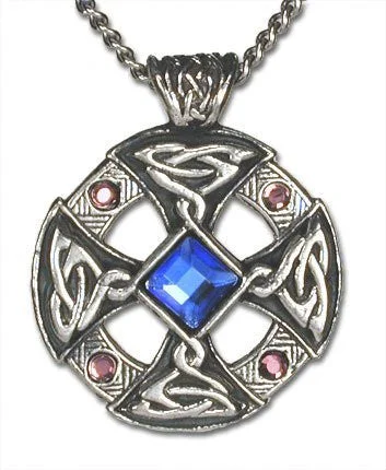 women long necklaces -Sapphire Crystal Celtic Cross Pendant Necklace