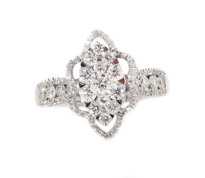 women cocktail rings -18kt White Gold Diamond Cluster Fashion Ring (1.05 ctw)