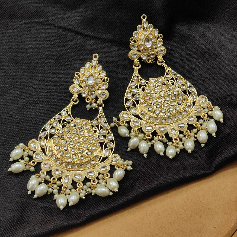 women crystal earrings -Bhavi Jewels Gold Plated Kundan Stone And Beads Dangler Earrings