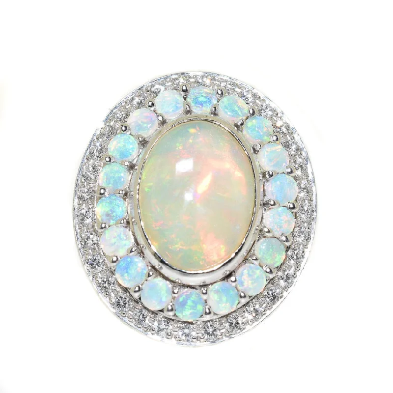 women silver rings -18kt White Gold Opal & Diamond Cocktail Ring