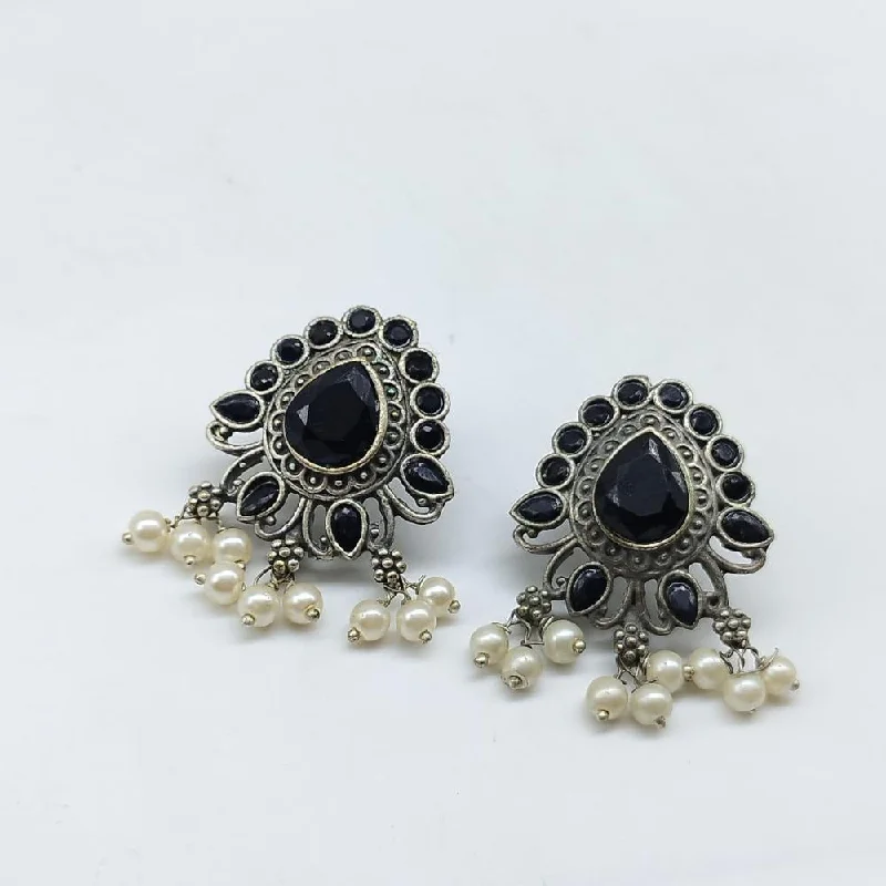 women stacked earrings -Akruti Collection Oxidised Plated Pota Stone Dangler Earring