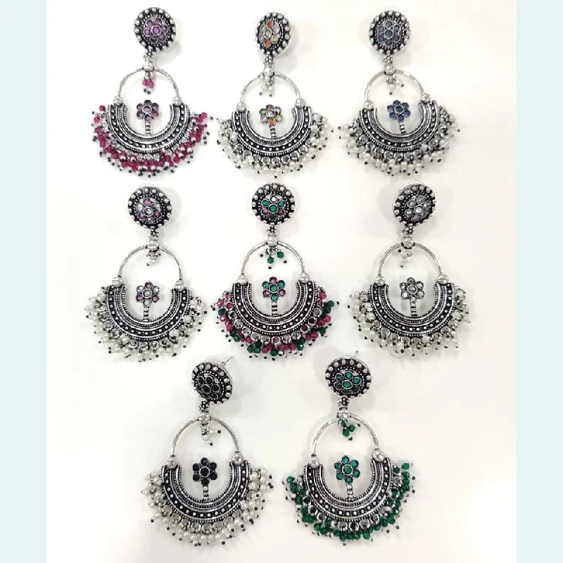 women statement earrings -Kavita Art Oxidised Plated Pota Stone Pearl Dangler Earrings