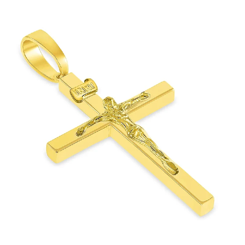 women diamond pendant necklaces -14k Yellow Gold 3D INRI Catholic Christian Crucifix Cross Pendant Necklace