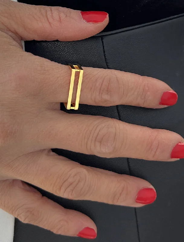 women romantic rings -C.E.O. Thick Rectangular Ring | 18K Gold Over Sterling Silver