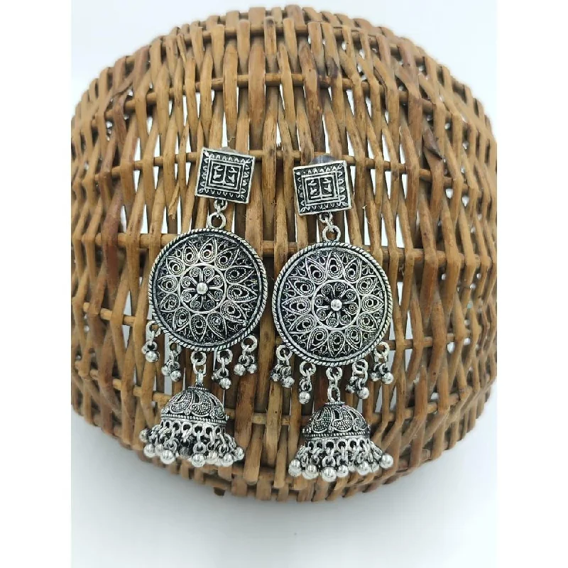 women diamond stud earrings -Akruti Collection Oxidised Plated Jhumki  Earrings