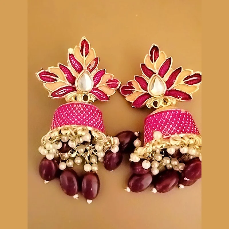 women sparkly drop earrings -Sanshray Gold Plated Kundan & Meenakari Jhumki