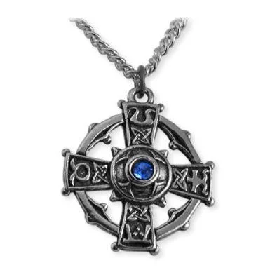 women personalized necklaces -Raith Gras Blue Crystal Celtic Cross Necklace