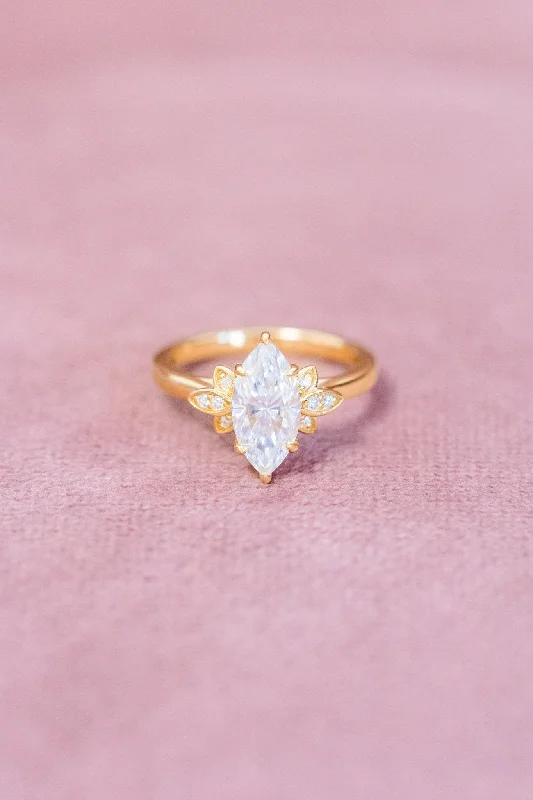 women minimalist rings -Marquise Moissanite Floral Accents Engagement Ring