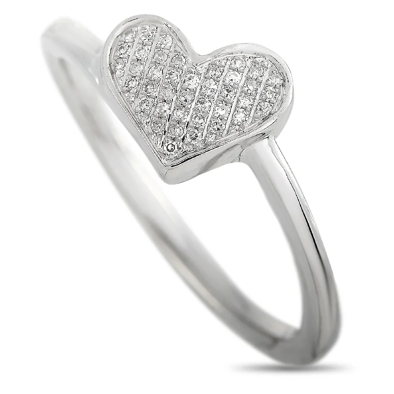 women double band engagement rings -LB Exclusive 14K White Gold 0.09 ct Diamond Heart Ring