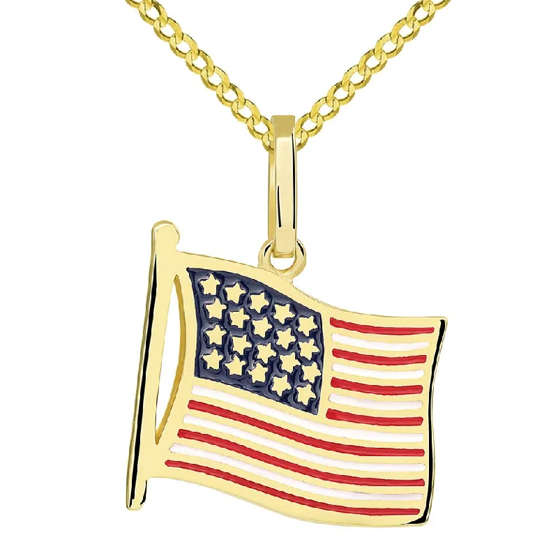 women minimalist pendant necklaces -14k Gold National Flag of the United States of America Pendant with Cuban Necklace - Yellow Gold