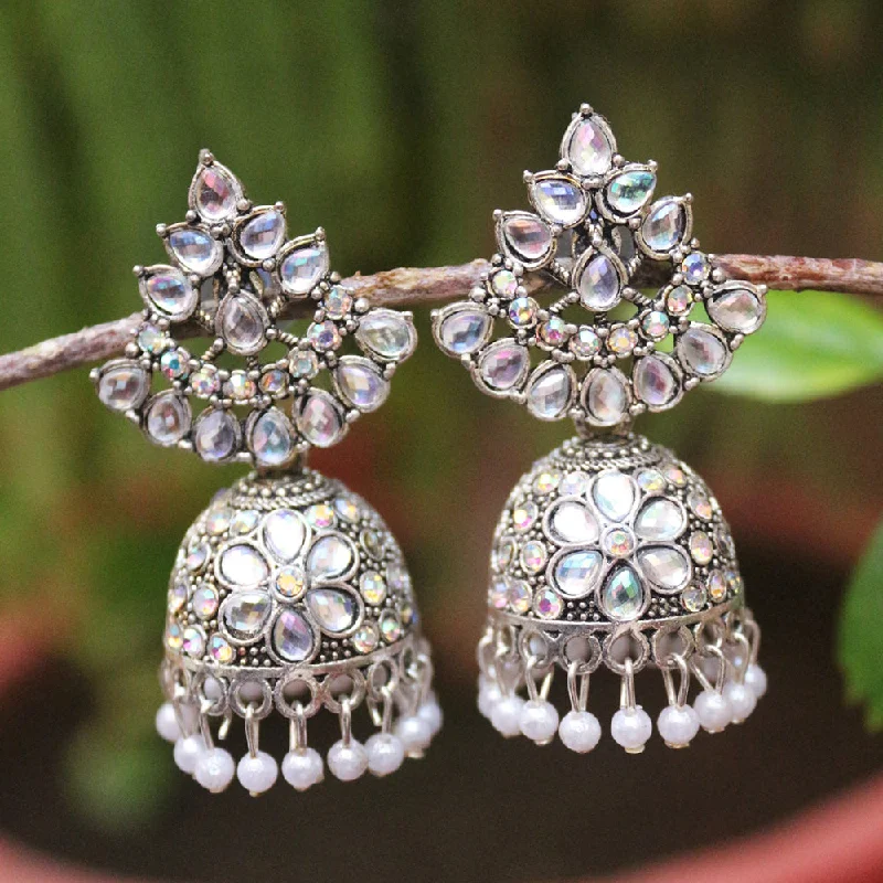 women luxury earrings -H K Fashion Oxidised Plated Austrian Stone Jhumki Earrings