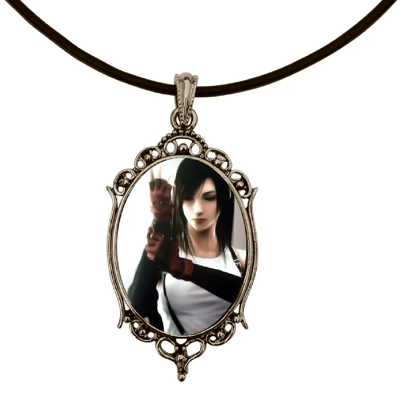 women statement necklaces -Tifa Lockhart Final Fantasy VII Video Game Antique Silver Cameo Pendant Necklace