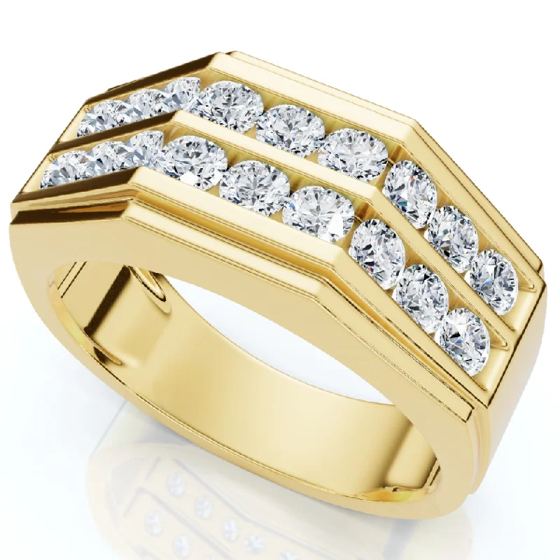 women oval engagement rings -1 1/2Ct Men's Multi-Row Diamond Ring in 10k Yellow Gold